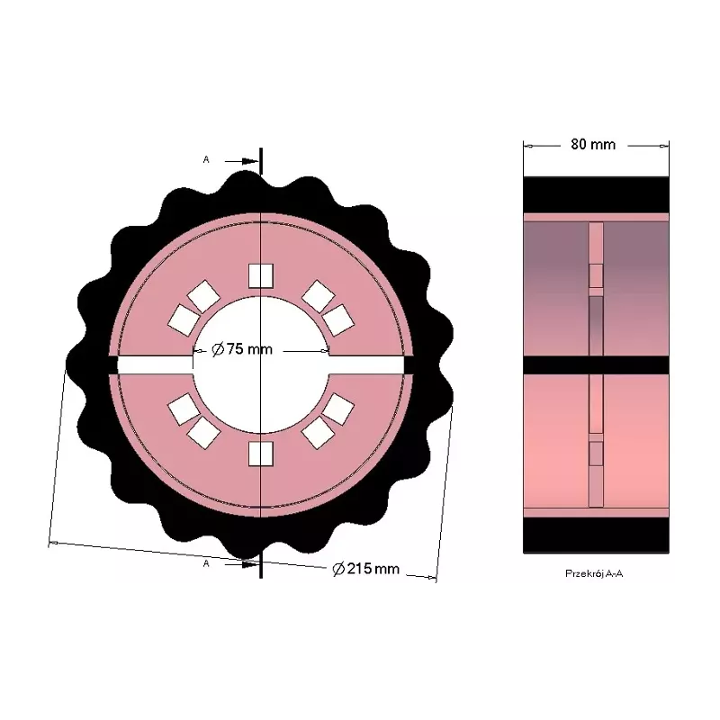 Rouleau n° 237 – rouleau d'entraînement en acier-caoutchouc Ø215 mm, pas 35 mm, pour machines Grimme | OEM Grimme 076.03514 | fabricant KiJ