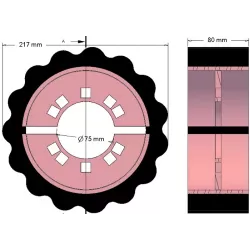 Rouleau n° 241 – rouleau d'entraînement en acier-caoutchouc Ø217 mm, pas 40 mm, pour machines Grimme | OEM Grimme 076.03504 | fabricant KiJ