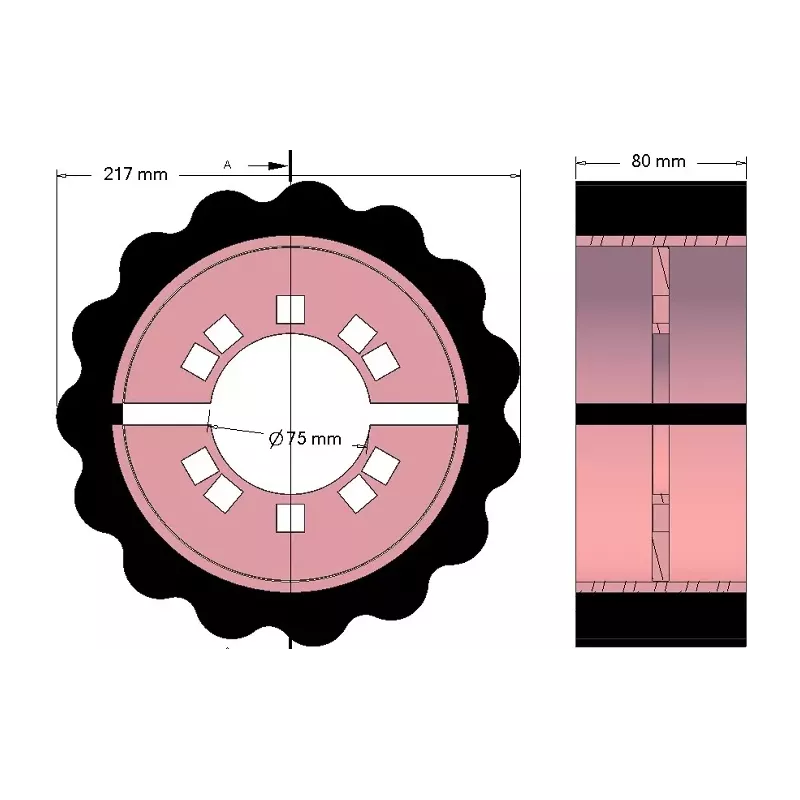Rouleau n° 241 – rouleau d'entraînement en acier-caoutchouc Ø217 mm, pas 40 mm, pour machines Grimme | OEM Grimme 076.03504 | fabricant KiJ