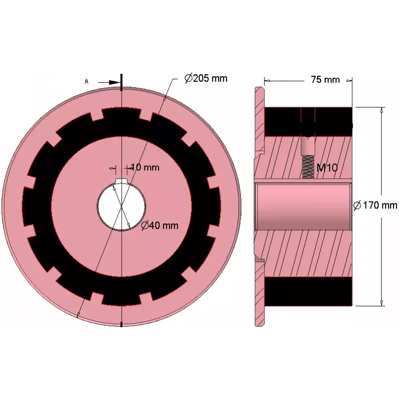 Rouleau n° 267 – rouleau d'entraînement en acier-caoutchouc Ø170 mm pour machines AVR | OEM AVR 742.20.70 | fabricant KiJ