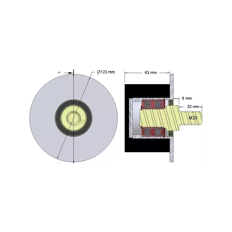 Rouleau n° 269 – rouleau porteur en acier-caoutchouc Ø95 mm pour machines AVR | OEM AVR 02.16.20 | fabricant KiJ