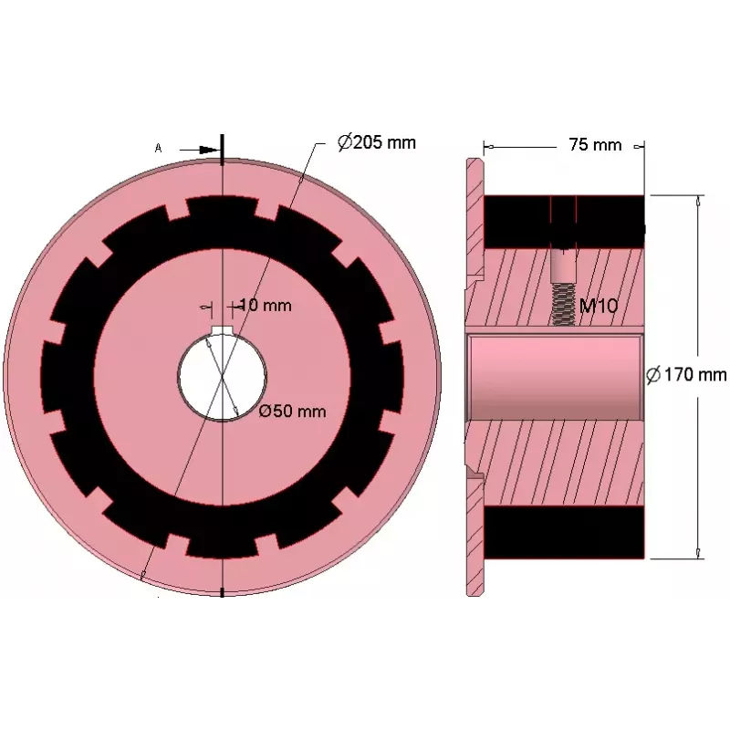 Rouleau n° 272 – rouleau d'entraînement en acier-caoutchouc Ø170 mm pour machines AVR | OEM AVR 742.20.75 | fabricant KiJ
