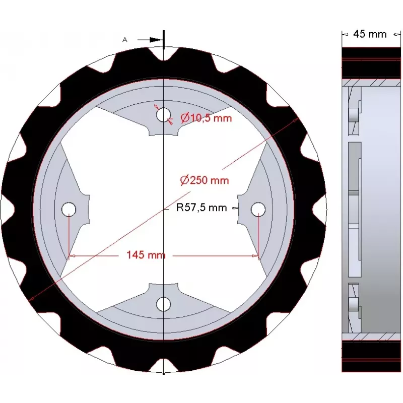 Rouleau n° 274 – rouleau d'entraînement en acier-caoutchouc Ø250 mm pour machines Dewulf | OEM Dewulf 0000005328 | fabricant KiJ