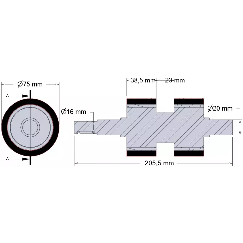 Rouleau n° 278 – rouleau d'entraînement en acier-caoutchouc pour machines Ploeger | OEM Ploeger 161.545.01 | fabricant KiJ
