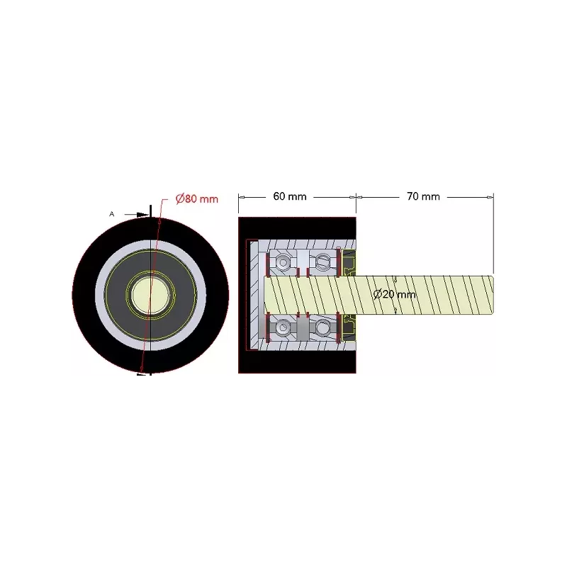 Rouleau n° 284 – rouleau porteur en acier-caoutchouc Ø80 mm pour machines Dewulf | OEM Dewulf 2660005C | fabricant KiJ
