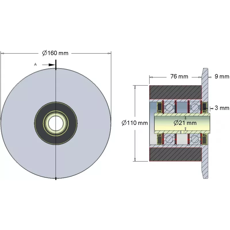 Rouleau n° 23H – rouleau porteur en acier-caoutchouc Ø110 mm pour machines Holmer | OEM Holmer 1130020688 | fabricant KiJ