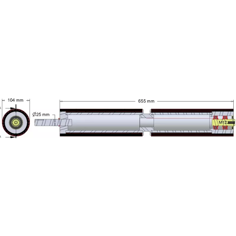 Rouleau n° 302 – arbre d'entraînement en acier-caoutchouc Ø104 mm | OEM 165.157.00 | fabricant KiJ