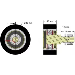 Rouleau n° 313 – rouleau porteur en acier-caoutchouc Ø80 mm pour machines Guaresi | OEM Guaresi P7714120000 | fabricant KiJ