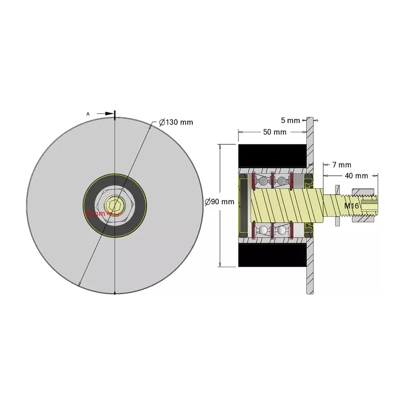Rouleau n° 314 – rouleau porteur en acier-caoutchouc Ø90 mm pour machines Guaresi | OEM Guaresi P7708050000 | fabricant KiJ