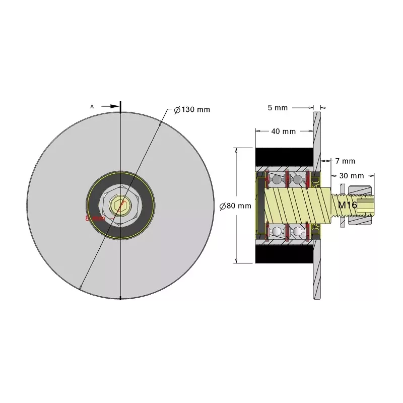 Rouleau n° 315 – rouleau porteur en acier-caoutchouc Ø80 mm pour machines Guaresi | OEM Guaresi P7755190000 | fabricant KiJ