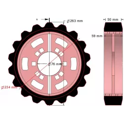 Rouleau n° 320 – rouleau d'entraînement en acier-caoutchouc Ø263 mm, pas 40 mm, pour machines Grimme | OEM Grimme 076.04048 | fabricant KiJ