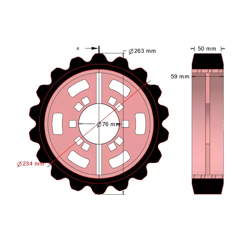 Rouleau n° 320 – rouleau d'entraînement en acier-caoutchouc Ø263 mm, pas 40 mm, pour machines Grimme | OEM Grimme 076.04048 | fabricant KiJ