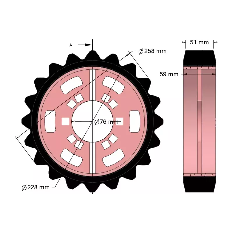 Rouleau n° 321 – rouleau d'entraînement en acier-caoutchouc Ø258 mm, pas 35 mm, pour machines Grimme | OEM Grimme 076.04047 | fabricant KiJ