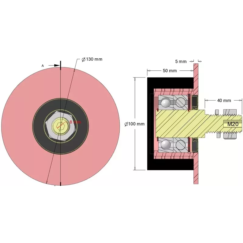 Rouleau n° 325 – rouleau de renvoi en acier-caoutchouc Ø100 mm pour machines Sandei | fabricant KiJ