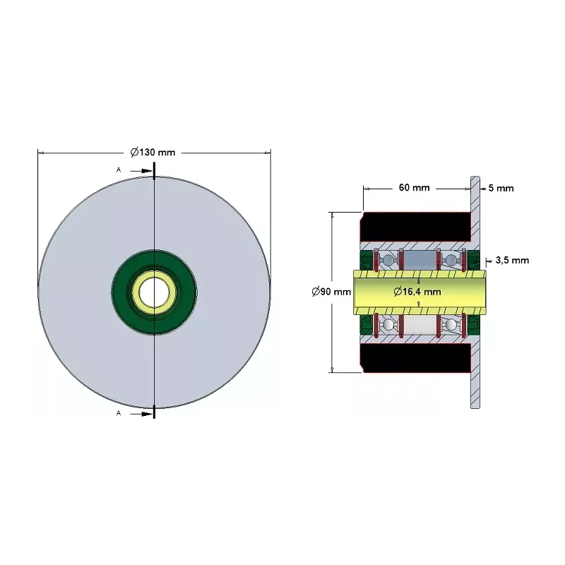 Rouleau n° 25 – rouleau en acier-caoutchouc Ø90 mm pour machines ROPA | OEM ROPA 252019, 1130004669, 252105 | fabricant KiJ