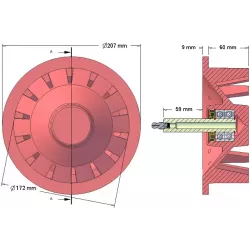 Rouleau n° 41 – rouleau de renvoi en fonte Ø172 mm, pas 40 mm, pour machines Stoll | OEM Stoll 0071590, 0190550 | fabricant KiJ