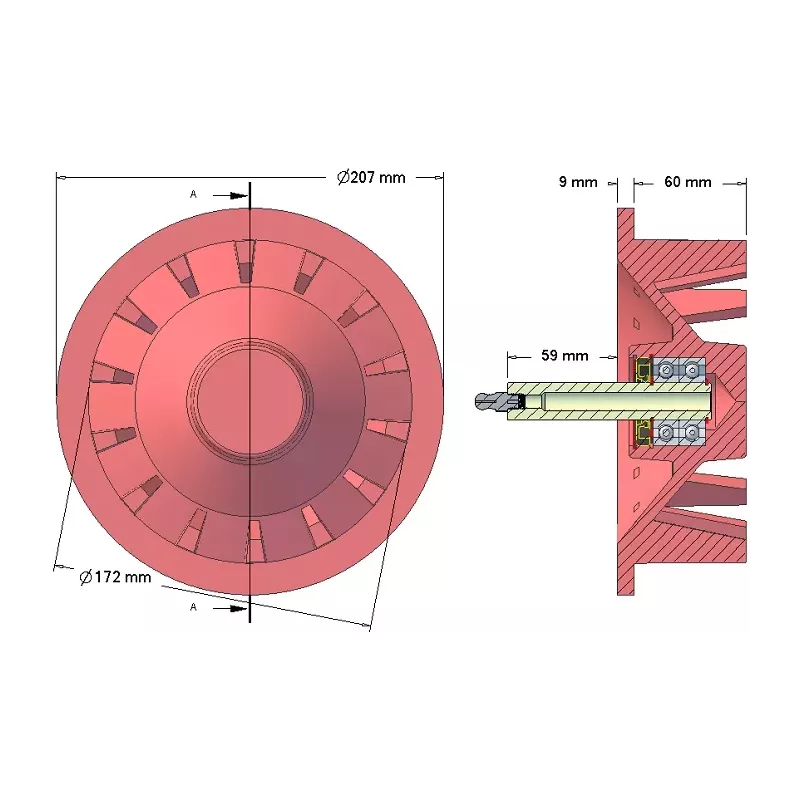 Rouleau n° 41 – rouleau de renvoi en fonte Ø172 mm, pas 40 mm, pour machines Stoll | OEM Stoll 0071590, 0190550 | fabricant KiJ