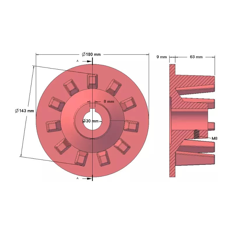 Rouleau n° 48 – rouleau d'entraînement en fonte Ø145 mm, pas 44 mm | fabricant KiJ