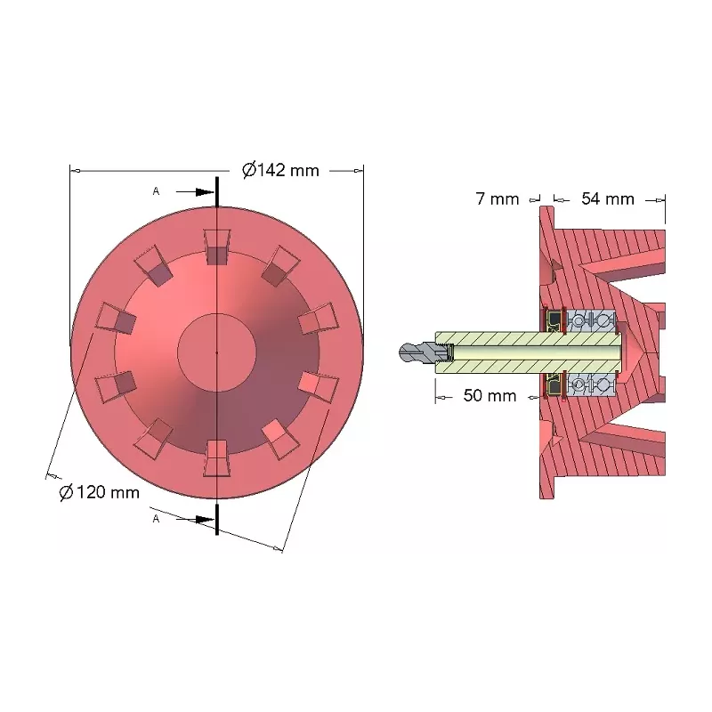 Rouleau n° 56 – rouleau de renvoi en fonte Ø120 mm, pas 40 mm, pour machines Stoll | OEM Stoll 1507970, 1507980 | fabricant KiJ