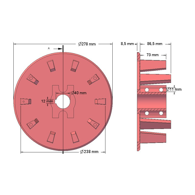 Rouleau n° 60 – rouleau d'entraînement en fonte Ø238 mm, pas 40/80 mm | OEM 000.00345 | fabricant KiJ