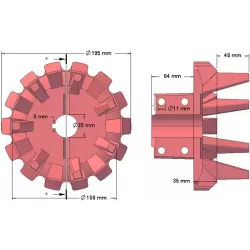 Rouleau n° 79 – rouleau d'entraînement en fonte Ø195 mm, pas 40 mm, pour arracheuse de pommes de terre Anna | OEM Anna 564538002 | fabricant KiJ