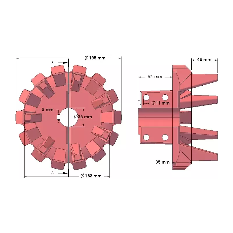 Rouleau n° 79 – rouleau d'entraînement en fonte Ø195 mm, pas 40 mm, pour arracheuse de pommes de terre Anna | OEM Anna 564538002 | fabricant KiJ