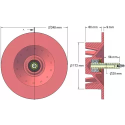 Rouleau n° 84 – rouleau d'entraînement en fonte Ø172 mm, pas 40 mm, pour machines Stoll | OEM Stoll 0519040, 0519030 | fabricant KiJ