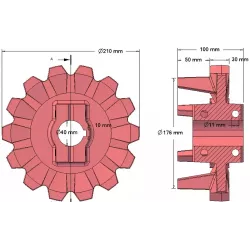 Rouleau n° 123 – rouleau d'entraînement en fonte Ø176 mm, pas 42 mm, pour arracheuse de pommes de terre Anna Z644 | OEM Anna 564438002 | fabricant KiJ