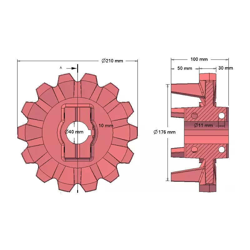 Rouleau n° 123 – rouleau d'entraînement en fonte Ø176 mm, pas 42 mm, pour arracheuse de pommes de terre Anna Z644 | OEM Anna 564438002 | fabricant KiJ