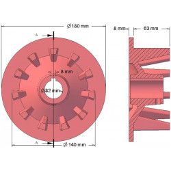 Rouleau n° 131 – rouleau d'entraînement en fonte Ø145 mm, pas 44 mm, pour machines Grimme | OEM Grimme 006.00077, 006.00076 | fabricant KiJ