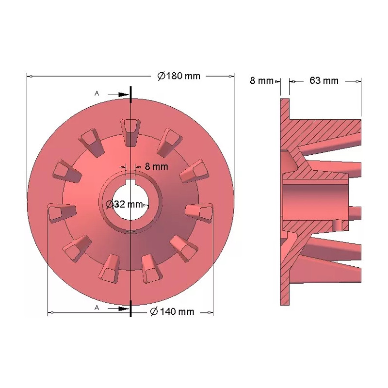 Rouleau n° 131 – rouleau d'entraînement en fonte Ø145 mm, pas 44 mm, pour machines Grimme | OEM Grimme 006.00077, 006.00076 | fabricant KiJ