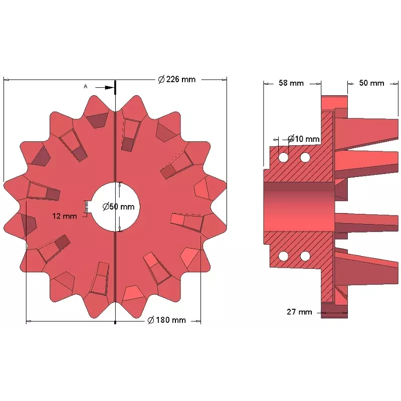 Rouleau n° 142 – rouleau d'entraînement en fonte Ø180 mm, pas 40 mm | fabricant KiJ