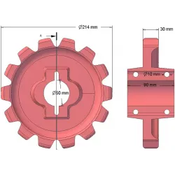 Rouleau n° 148 – rouleau d'entraînement en fonte Ø214 mm, pas 42 mm | fabricant KiJ