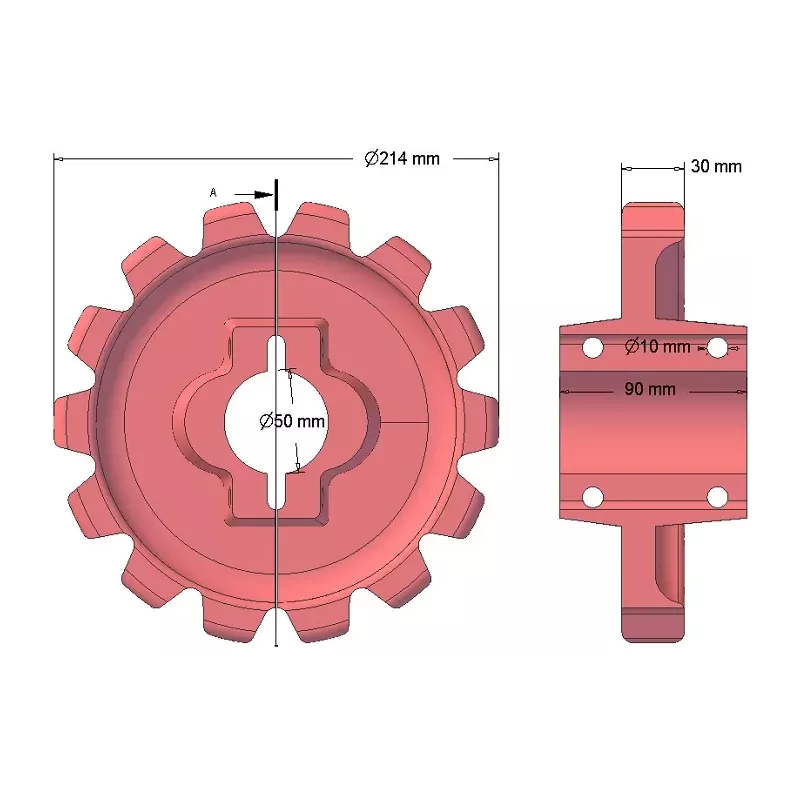 Rouleau n° 148 – rouleau d'entraînement en fonte Ø214 mm, pas 42 mm | fabricant KiJ