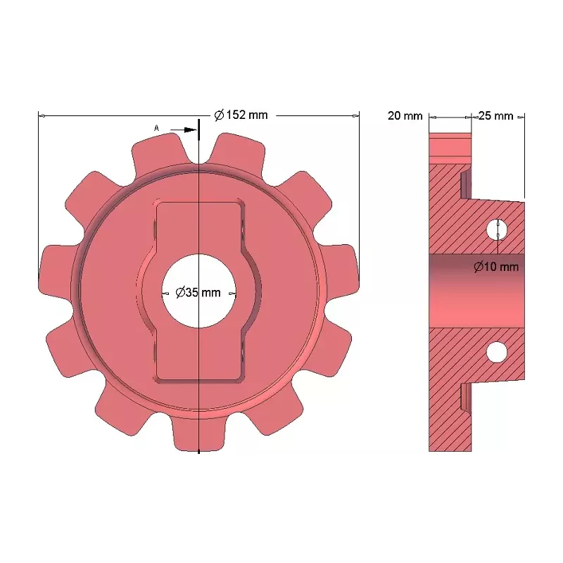 Rouleau n° 149 – rouleau d'entraînement en fonte Ø152 mm, pas 40 mm | OEM 10.21.05-2 | fabricant KiJ