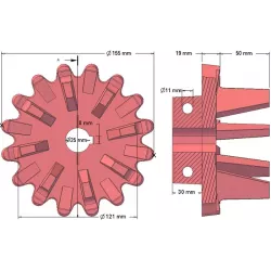 Rouleau n° 154 – rouleau d'entraînement en fonte Ø155 mm, pas 28 mm | fabricant KiJ