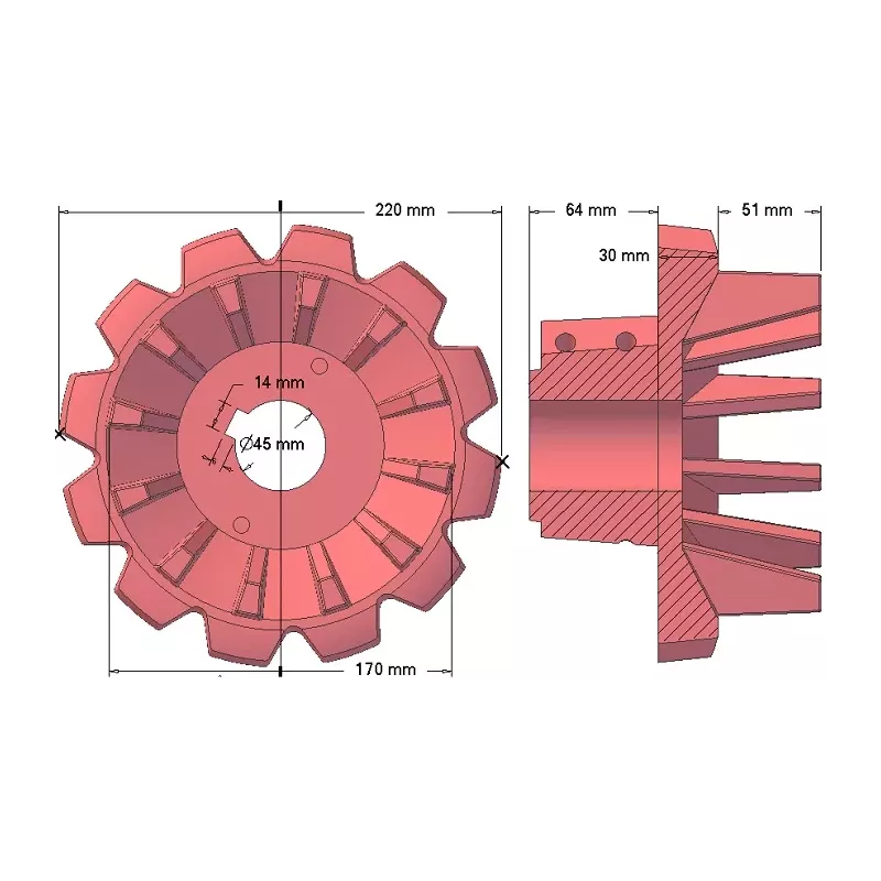 Rouleau n° 172 – rouleau d'entraînement en fonte Ø170 mm, pas 50 mm | fabricant KiJ
