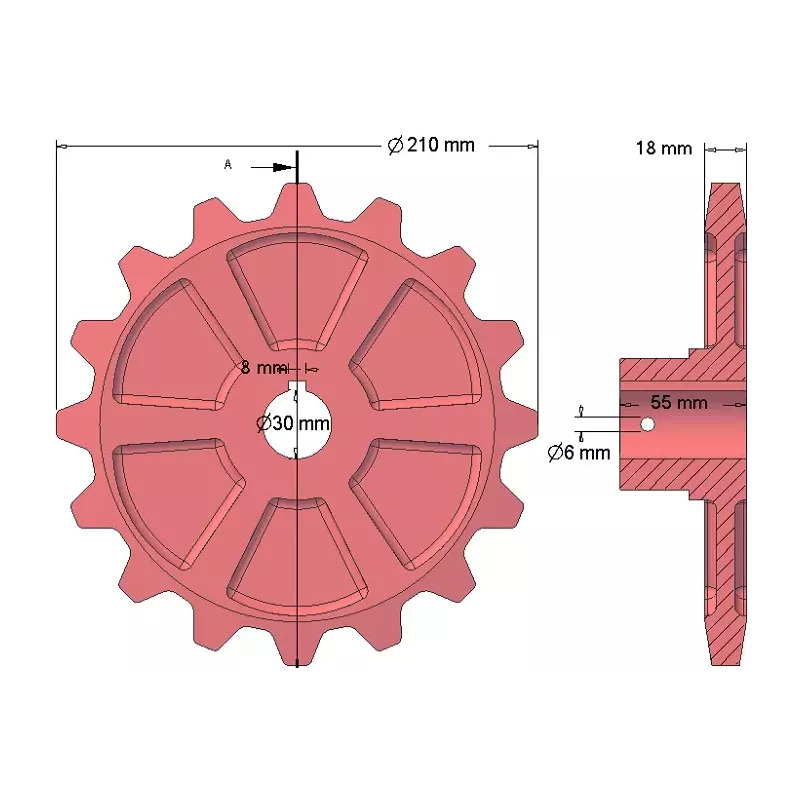 Rouleau n° 174 – roue dentée en fonte Ø210 mm | OEM 035068 | fabricant KiJ