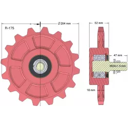 Rouleau n° 175 – roue dentée en fonte Ø210 mm | OEM 036245/1 | fabricant KiJ
