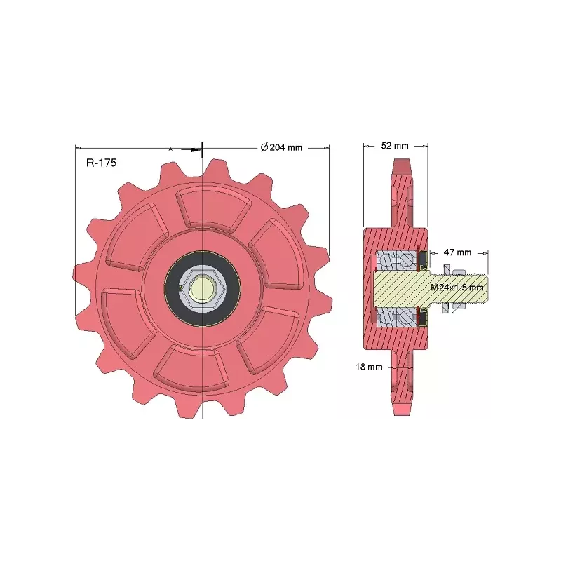 Rouleau n° 175 – roue dentée en fonte Ø210 mm | OEM 036245/1 | fabricant KiJ