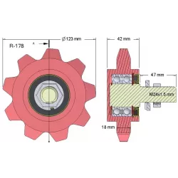 Rouleau n° 178 – roue dentée en fonte Ø123 mm | OEM 036240/1 | fabricant KiJ