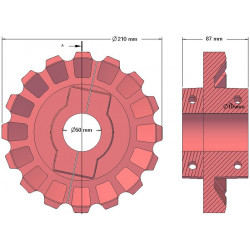 Rouleau n° 181 – rouleau d'entraînement en fonte Ø210 mm, pas 36/40 mm | fabricant KiJ