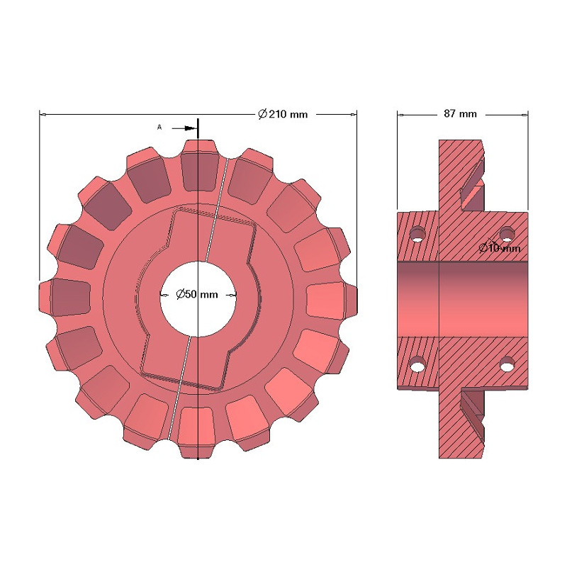 Rouleau n° 181 – rouleau d'entraînement en fonte Ø210 mm, pas 36/40 mm | fabricant KiJ