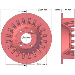 Rouleau n° 196 – rouleau d'entraînement en fonte Ø230 mm, pas 36 mm, pour machines Wuhlmaus | fabricant KiJ