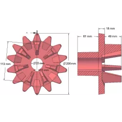 Rouleau n° 200 – rouleau d'entraînement en fonte, pas 33 mm | fabricant KiJ