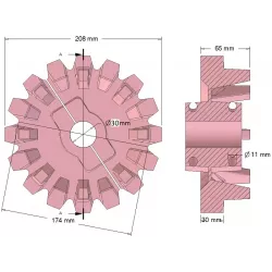 Rouleau n° 205 – rouleau d'entraînement en fonte Ø208 mm, pas 36 mm, pour machines Wuhlmaus | fabricant KiJ