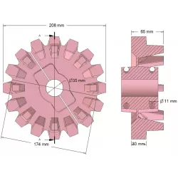 Rouleau n° 252 – rouleau d'entraînement en fonte Ø208 mm, pas 36 mm | fabricant KiJ