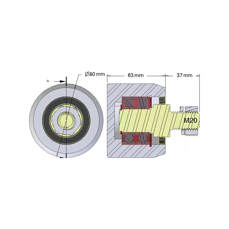 Rouleau n° 268 – rouleau porteur en acier Ø80 mm pour machines AVR | OEM AVR 3102.15.20 | fabricant KiJ