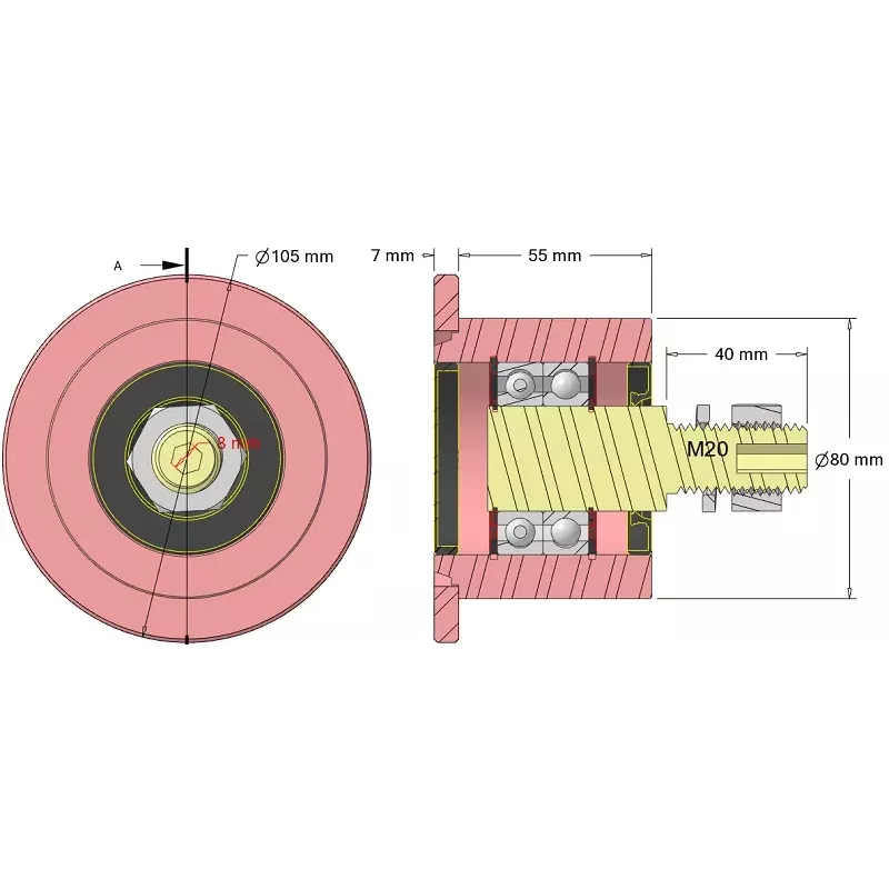 Rouleau n° 326 – rouleau porteur en acier Ø80 mm pour machines Sandei | fabricant KiJ