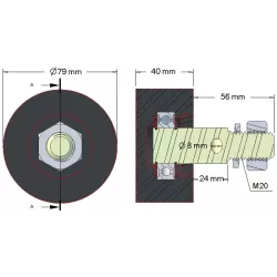 Rouleau n° 15 – rouleau porteur en caoutchouc Ø80 mm pour machines Akpil | fabricant KiJ